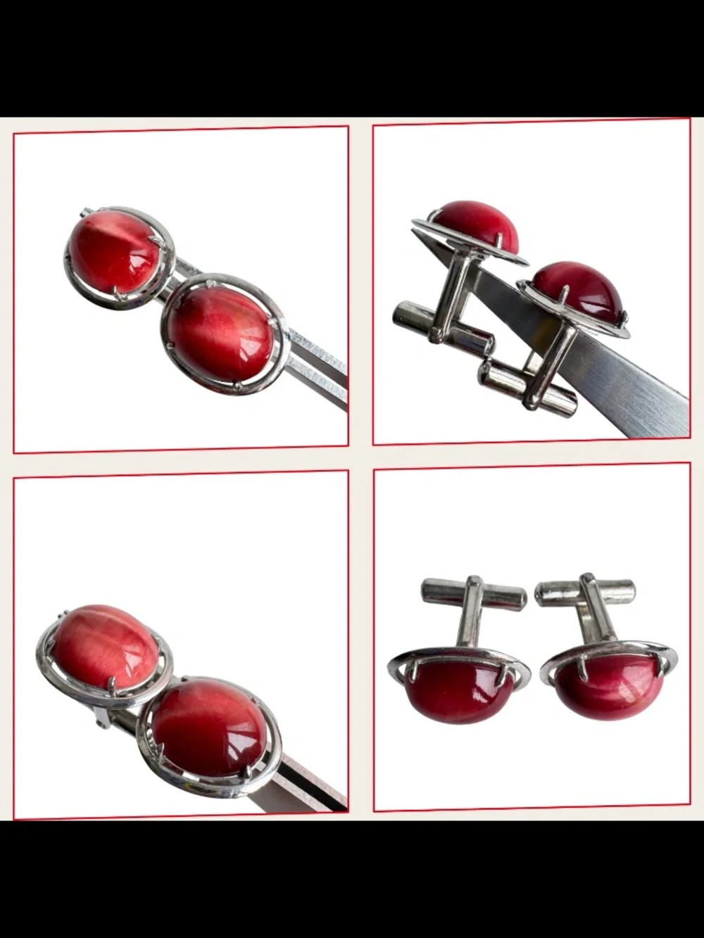 Vintage Red Oval Cufflinks Lot 5 Pairs Cabochon Mens Formal Jewelry Groom Gift